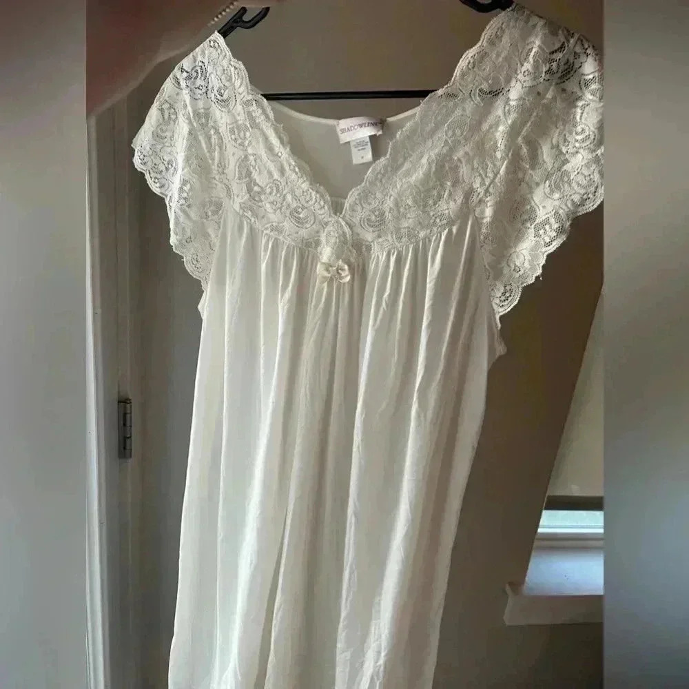 Vintage grannycore coquette ivory bow lace chemise slip dress lingerie nightie - Picture 8 of 13